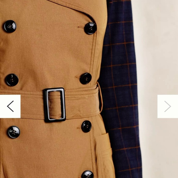 Anthropologie Harlyn Color-blocked Plaid Tan and Blue Trench Coat M - Picture 7 of 16